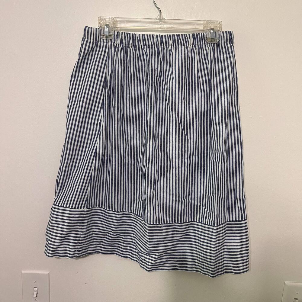 J.Crew Linen Blend Skirt Women Medium Blue White Stripe Coastal Preppy Nautical - Picture 3 of 7